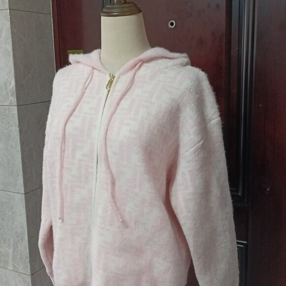 Pink Fendi Style FF Fuzzy Zip Hoodie - Picture 3 of 9